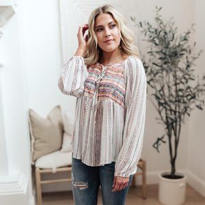 New! Embroidered Boho Blouse in Ivory
